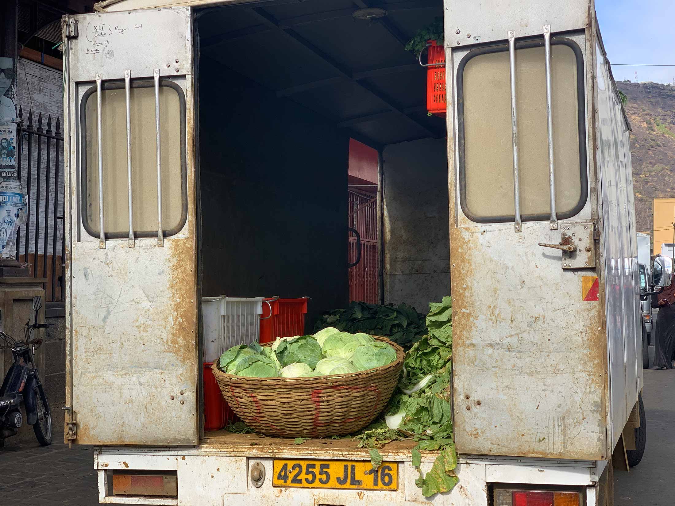 Truck of vegetables in front of Port Louis market
