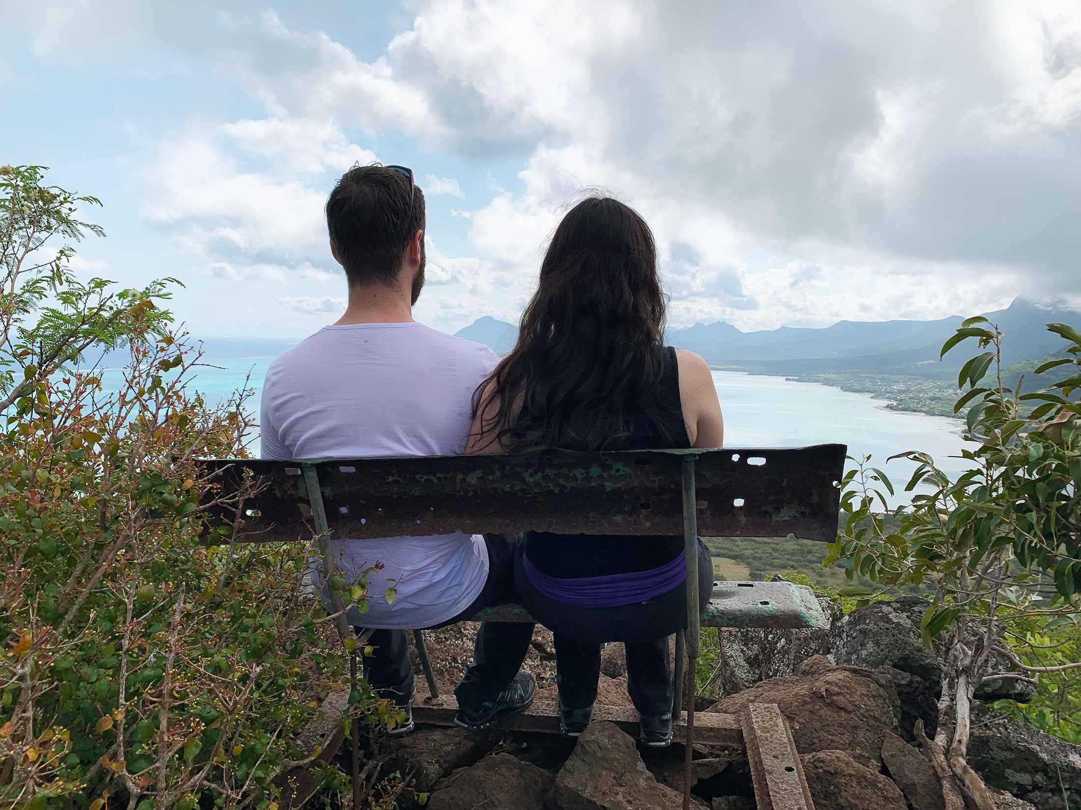 Nomadsfix sitting at the little summit viewpoint Mauritius