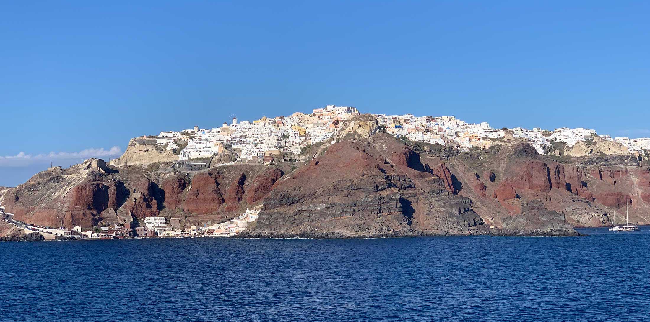 Santorini island from the ferry, Greece