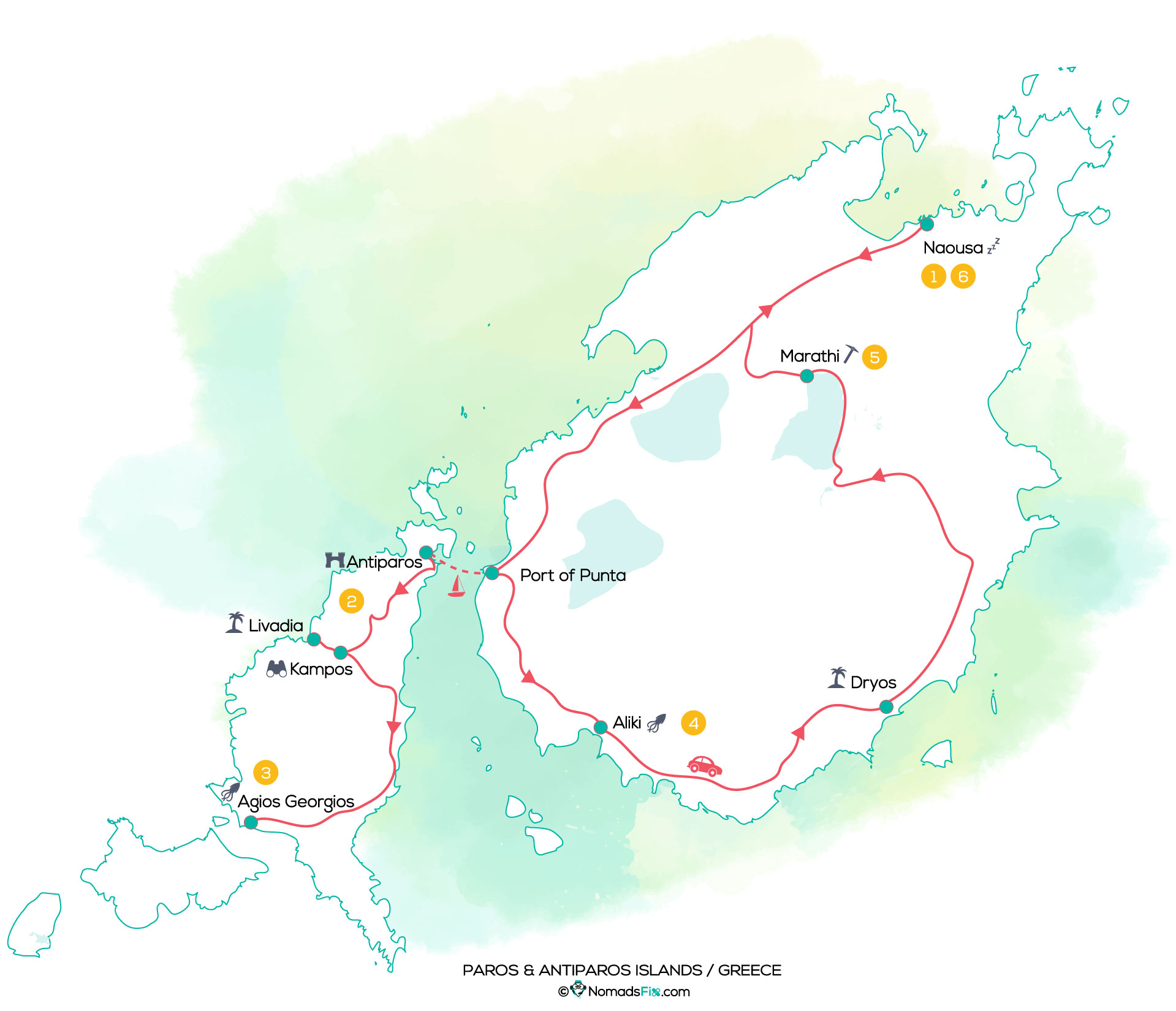 3 day itinerary map to discover Paros island in Greece - Day 3